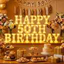 Honoson 17 Pcs 50th Birthday Party Decoration Happy 50th Birthday Light up Table Sign 6.42 Inch LED Neon Marquee Lights for Room Table Wall Decoration Party Supplies