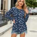 Long Sleeve Shirts for Women 2026 Spring Dressy Casual Blouses Pleated Crewneck Tunic Tops for Leggings Cute Tee (Large, Royal Blue Floral)