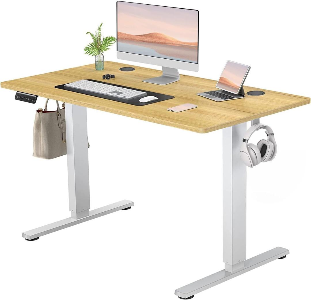 SMUG Standing Desk, Adjustable Height Electric Sit Stand Up Down Computer Table, 48x24 Inch Ergonomic Rising Modern Lift Motorized Gaming Desktop Workstation for Work Home Office, Natural