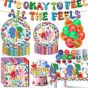 105pcs Inside Birthday Party Decorations Tableware Party Supplies Set include Banner, dinner Plates, Dessert Plates, Cups, Napkins, Balloons, Tablecloth, Cake Topper and Cupcake