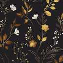 Black Floral Wallpaper Peel and Stick, Dark Gold Vintage Flower Contact Paper 17.5" x 393.7", Golden/White Botanical Wall Paper Self Adhesive Waterproof Removable for Room Cabinet Drawer Table Decor