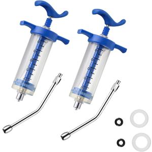 2Pcs Reusable Goats Syringe, 2 Drench Nozzle Adjustable Dosage Drench Gun Syringe for Bird, Cattle, Sheep, Goats, Horse, Pig, Dog Supplies, Pet Water Filler Tool (M-50ML)