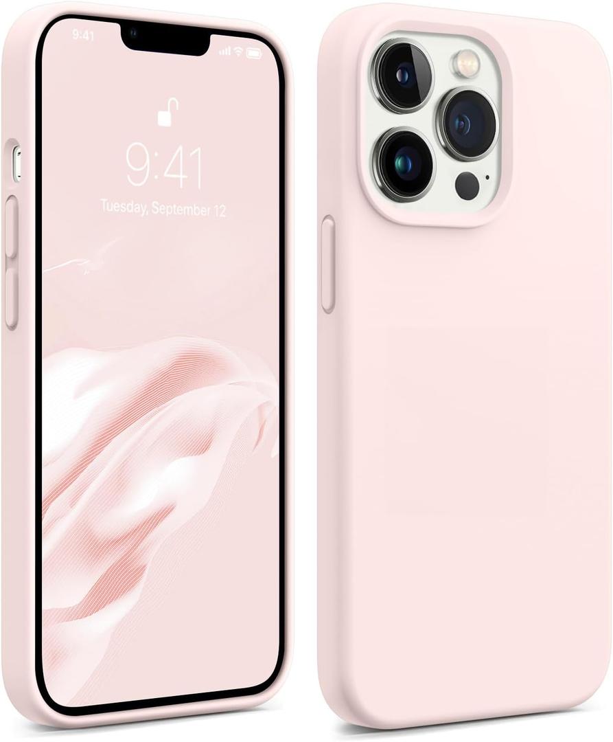 AOTESIER Magnetic for iPhone 13 Pro Max Case, [Compatible with MagSafe] [Military Shockproof Protection] Silicone Phone Case with Soft Anti-Scratch Microfiber Lining, 6.7 inch, Chalk Pink