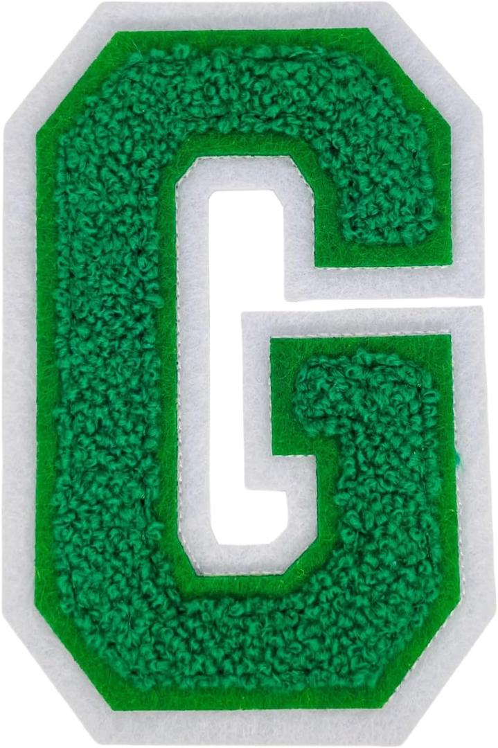 1 PCS 4.0" Green Chenille Letter Patches, Iron on Patches for Hats Clothes Bags Backpacks Jeans, Initial Large Varsity Letters,DIY Accessories (Letter G)