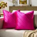 GIGIZAZA Hot Pink Velvet Pillow Covers 20x20, Set of 2 Couch Decorative Throw Pillows Covers Modern Cases Living Room Square Cushion Accent Stripe Covers
