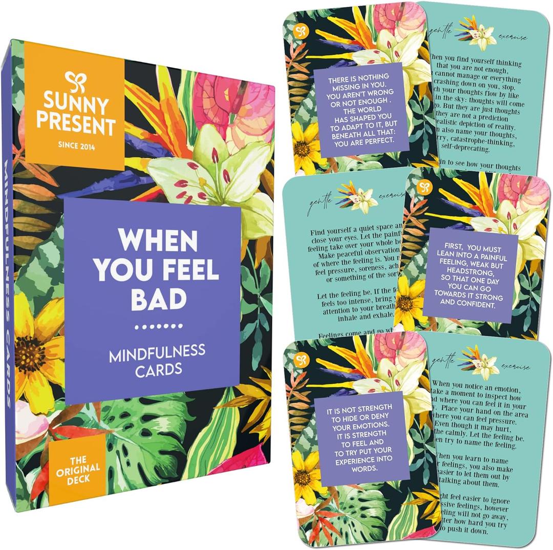 3 x Sunny Present - When You Feel Bad - 44 Double-Sided Mindfulness Cards with Positive Affirmations, Daily Well-Being Tool