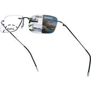 Rimless Transition Photochromic Bifocal Reading Glasses For Men and Women UV Protection Sunglasses Readers Titanium 2.0
