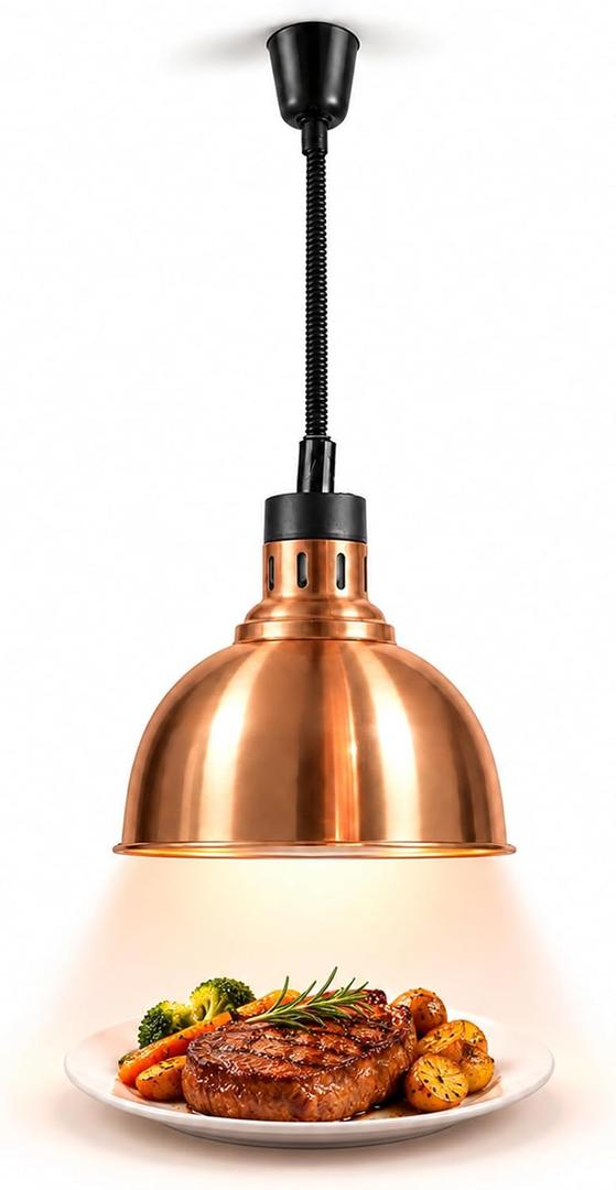 KOUWO Commercial Food Heat Lamp French Fry Warmer Light for Food Service Hanging (Dia25cm(Copper))