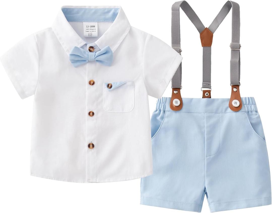 Baby Boys Gentleman Shorts Sets, Infant Outfits Suits, Shirt+Shorts+Bow Tie+Suspenders, 5-6 Y