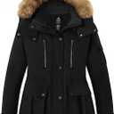 wantdo Plus Size Winter Coats for Women Parka Overcoat Warm Winter Jacket with Hood (3X, Black)