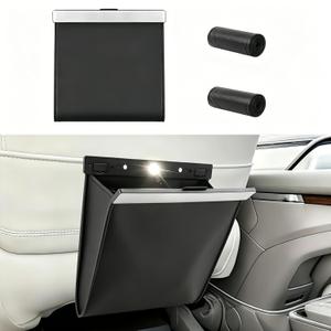 Leather Car Trash Can with Smart LED Light & Magnetic Closure, Hanging Car Trash Bag, Small Car Trash Can, Leak-Proof, Odor-Lock Car Trash Bin for Any Cars, Sedans, SUVs, Trucks, Black