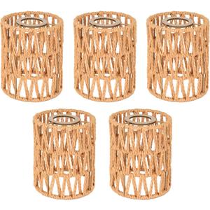 MELUCEE 5 Pack Rattan Lamp Shade, Small Boho Lamp Shades Replacement, 1.65in Fitter Light Covers, Cylinder Woven Lampshade for Floor Lamps Pendant Light Chandelier Wall Sconces
