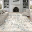 PureCozy Machine Washable Area Rug 6x4 Blue Brown Large Living Room Indoor Accent Rug Neutral Modern Abstract Low Pile Carpet Non Slip Distressed Throw Rug Bedroom Office Dining Room