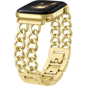 DaQin Gold Band Compatible with Apple Watch Bands for Women 40mm 42mm 38mm 41mm 44mm 45mm 46mm, Adjustable Metal Chain Link Bracelet Accessories for iWatch Band Series 11 10 9 8 7 6 5 4 3 2 1(No Case)