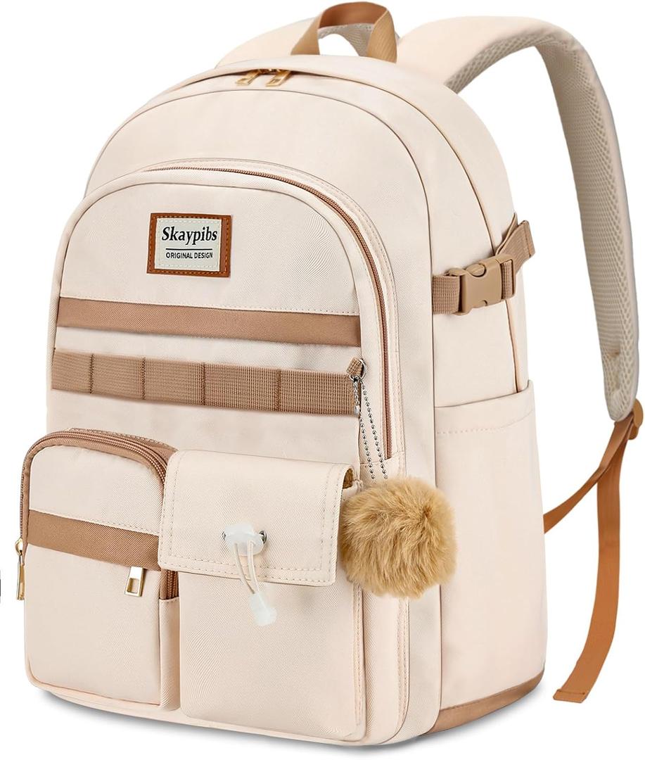 17.3 inch laptop backpack for women, Girls Backpack for School, Cute backpack for girls teens, School bookbag for Girls Teens college Students,school bag mochilas escolares para nias, Bookbag Beige