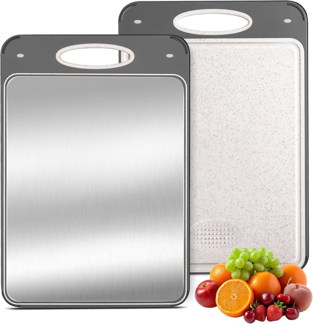 Titanium Cutting Boards for Kitchen Non Toxic  Double Sided Metal for Meat/Fish & Wheat Straw PP for Fruits/Vegetables, Dishwasher Safe, Hygienic, 100% Pure Titanium Easy Clean Chopping Board