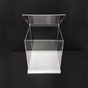 Clear Acrylic Display Case, Self-Assembly Acrylic Box with White Thick Base and Upward Swing Door, Dustproof Protection Showcase Organizer for Collectibles Doll Toys Models (15X15X25cm/6X6X10inch)
