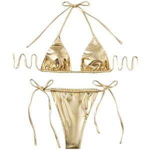 Verdusa Women's 2 Piece Bathing Suit Glitter Triangle Top Tie Side Thong Bikini Swimsuits Size S