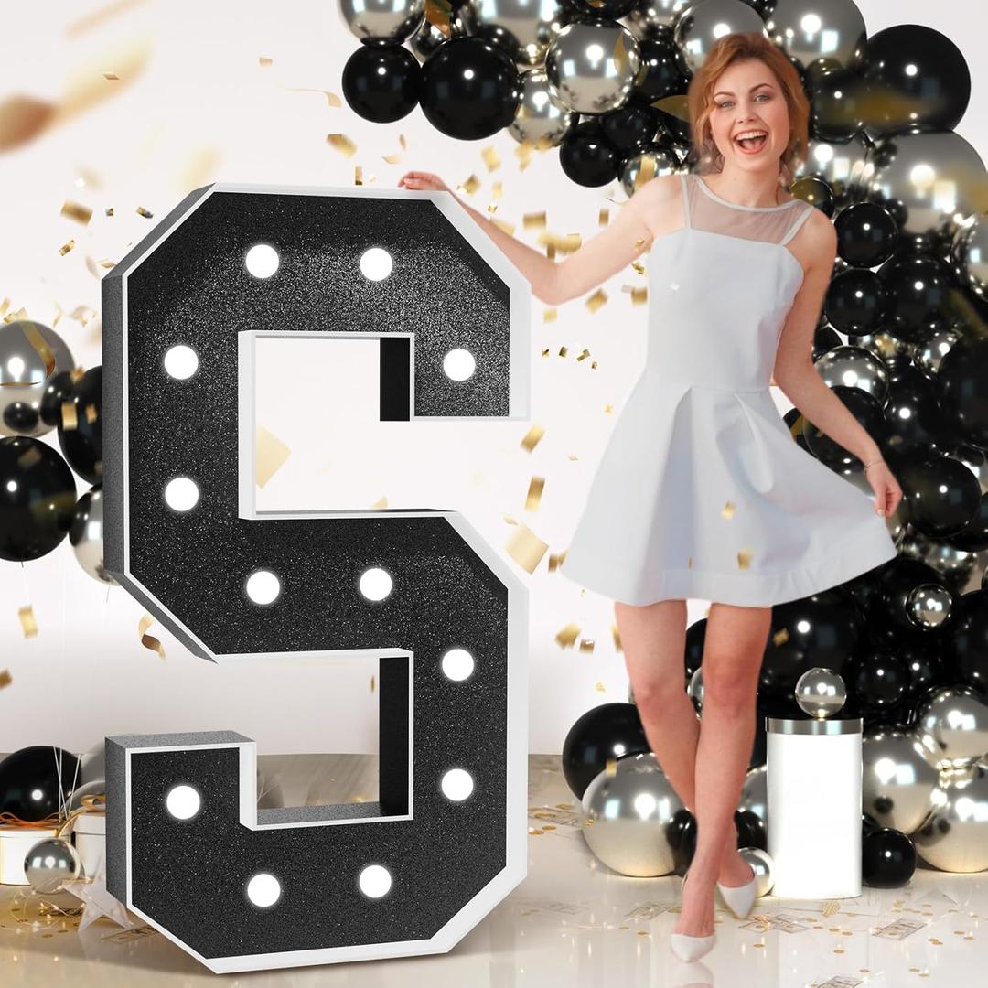 Marquee Letters Black Birthday Decorations: Large 4 Feet Tall Light Up Letters for Party Decor Baby Shower Big Foam Cardboard Letter S