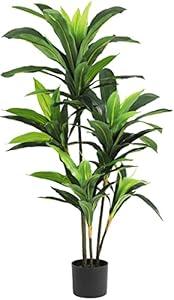 VIAGDO Dracaena Silk Plant Artificial 4ft Faux House Plants Evergreen Dracaena Marginata Fake Yucca Palm Trees in Pot Realistic Dragon Tree for Living Room Home Office Decor Indoor Outdoor