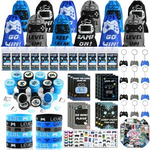 KISPATTI 126 PCS Video Game Party Favors, Gaming Birthday Party Favors with Drawstring Bags VIP Pass Tickets Stamper Notebook Game On Party Favor Bags Gamer Party Supplies