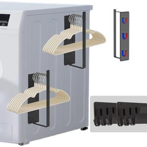 Magnetic Hanger Organizer for Laundry Room - Strong Magnetic Shelf for Washer & Dryer, Space-Saving Durable Metal Hanger Holder Stand (2 Black, Non-Slip)