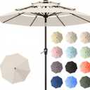 Patio Kingdom 10ft Patio Umbrella, 3 Tier Outdoor Market Table Umbrellas with 8 Fiberglass Ribs and Push Button Tilt, Windproof, Vented Canopy, UV Protection for Deck, Pool, Backyard, Cream White