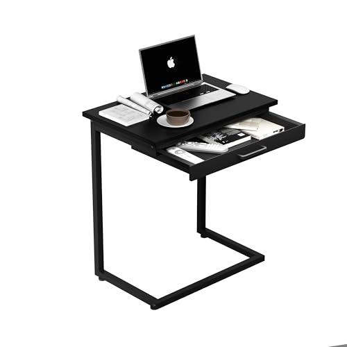 Serxis C Shaped End Table,Small Couch Side Table with Drawer,for Living Room, Bedroom Magazines, Computers, Coffee, Small Objects Storage.Black