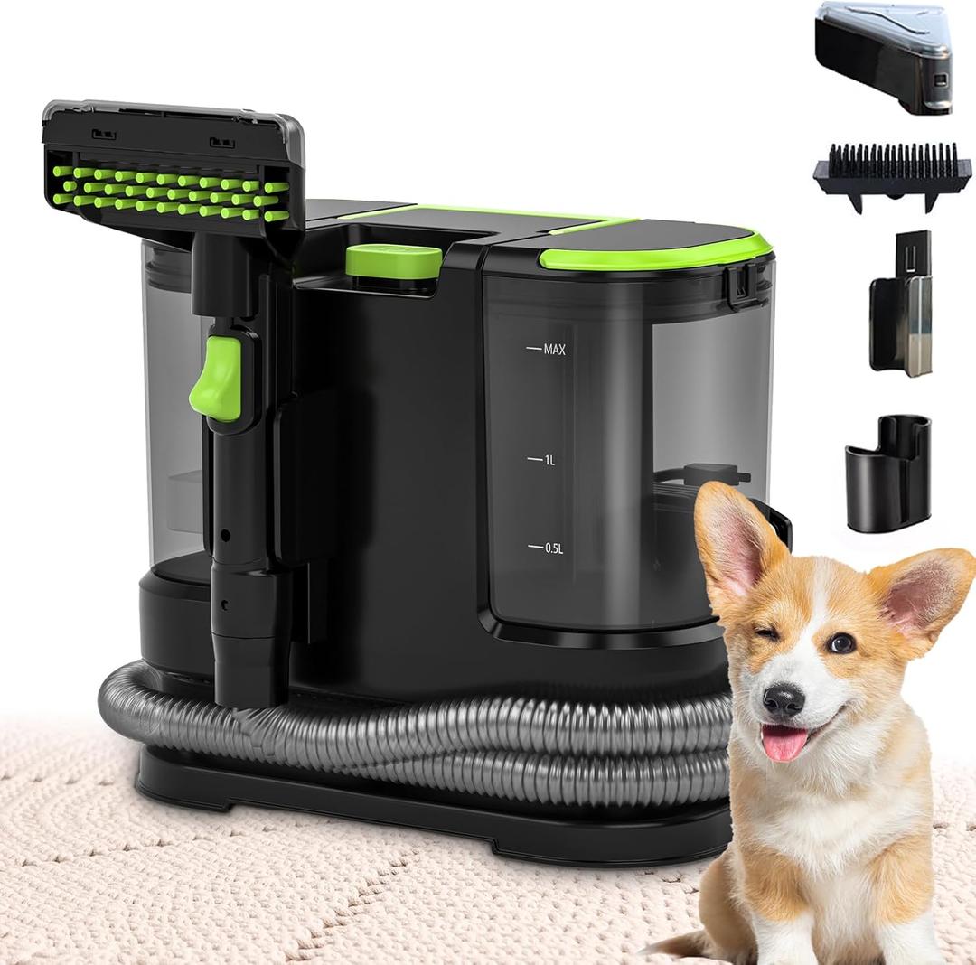 Portable Carpet & Upholstery Cleaner, Deep Cleaning for Rugs, Couch, Curtain, Car Interiors Stains, Pet & Family Friendly, 21 Kpa suction with 800W highperformance motor, 120V (Green)