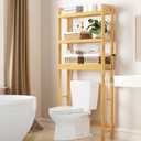 Smiry Over The Toilet Storage Cabinet, 3-Tier Bamboo Bathroom Organizers with Adjustable Shelf & 4 Hooks, Space Saving Shelf Rack for Bathrooms, Laundry Room, Balcony, Natural