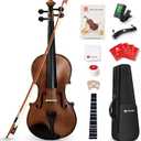Vangoa 4/4 Solid Wood Acoustic Violin Full Size Fiddle Set for Beginner Adult Student Teen Kids with Violin Case, Bow, Rosin, Shoulder Rest, Tuner, Strings, Natural