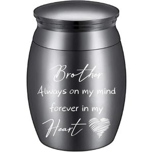 CREATCABIN Small Cremation Urns Brother Ashes Urn Cremains Stainless Steel Mini Sharing Burial Funeral Keepsake Urns for Family Brother Human 1.57 x 1.18Inch-Always on My Mind Forever in My Heart