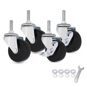 AXL 5/16 Threaded Stem Casters, 2 Inch Caster Wheels, Stem Diameter 5/16", Stem Length 1 Inch, Replacement Wheels for Shelves, Trolley, Furniture (Pack of 4, 2 with Brake & 2 Without) (Black)