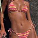 MakeMeChic Women's Striped Triangle Thong Micro Bikini Sets Halter Swimsuits Bathing Suit (XS)