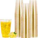 I00000 49 Pack 18 oz Gold Plastic Cups, Gold Glitter Cups Disposable Plastic Wine Glasses Cocktail Glasses Premium Cup, 18 Ounce Glitter Disposable Tumblers for Party & Wedding
