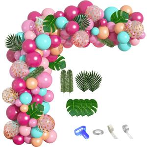 124Pcs Tropical Flamingo Balloon Arch Garland Kit 40" Flamingo Balloons Hot Pink Confetti Balloons Tropical Palm Leaves 4 Tools Hawaiian Luau Birthday Wedding Baby Shower Party Decorations Supplies