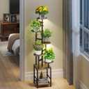 Homsorout Plant Stand Indoor with Grow Light,6-Tiered Tall Plant Stand Indoor, Metal Plant Shelf with Adjustable Light, Ideal for Living Room, Garden, Patio (Black Brown)