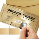 Golden Ticket With Lucky Coin, Scratch Card With Envelope, Surprise Gift Reveal for Birthday, Wedding, Concert, Cinema Voucher, Raffle Gift for Kids, Women, Men