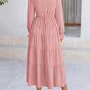 PRETTYGARDEN Long Sleeve Dress for Women Fall V Neck Tiered A Line Spring Elegant Modest Flowy Wedding Guest Maxi Dresses (Pink, S)