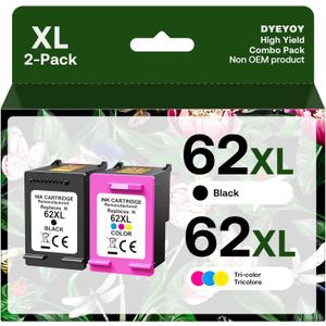 62XL Ink Cartridge Combo Pack Black & Color Replacement for HP 62 XL, 62XL Remanufactured Ink Work with Envy 5540 Series