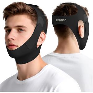 Chin Strap for Sleeping with 4-Side Adjustment, Anti Snoring Chin Strap Elasticity, Anti Snoring Devices Breathable and Durable, Comfortable Snore Stopper for Adults, Black, M
