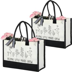 Panelee 2 Pcs Teacher Appreciation Gifts Teacher Canvas Tote Bag Thank You Gifts for Women Student End of Year Graduation