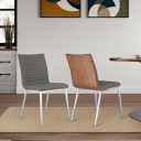 Armen Living Caf Brushed Stainless Steel Dining Chair in Gray Faux Leather with Walnut Back - Set of 4