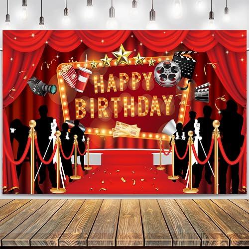 LOONELO Lights Camera Action Backdrop with 70.8"X43.3", Movie Party Night Banner Sign, Lights Camera Action Banner Background Photography for Movie Theme Birthday Hollywood Oscar Party Decorations