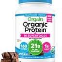 Orgain Organic Vegan Protein + 50 Superfoods Powder, Creamy Chocolate Fudge - 21g Plant Based Protein, 9g Prebiotic Fiber, No Lactose, Gluten Free, No Added Sugar, 2.02 lb, Exp Date: 04-29-27