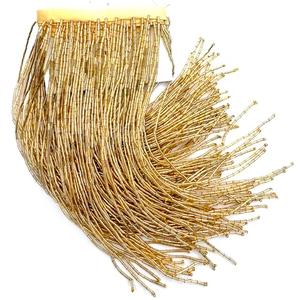 Labellezalady 8" Wide,36" Length Gold Glass Beaded Trim, Ribbon Tassel Fringe Trim for Crafts DIY Dress Clothes Decoration (Gold, Wide:8 in)