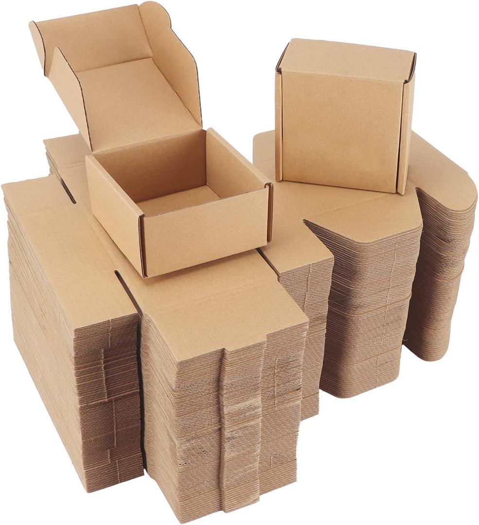 PHAREGE 4x4x2 inch Shipping Boxes Bulk 100 Pack Brown, Tab Lock Tuck Top Mailer Boxes for Packaging Small Business, Small Cardboard Gift Boxes for Wrapping Mailing Present