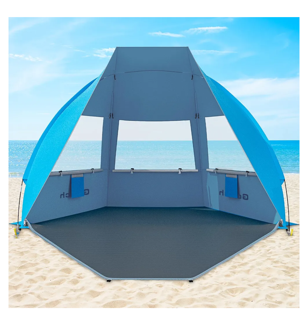 Gorich Portable Beach Tent with UPF 50+ UV Protection, Lightweight & Foldable Sun Shelter with 5 Sand Bags, Easy Setup Windproof Beach Umbrella Sun Shade 150Cmx165x260