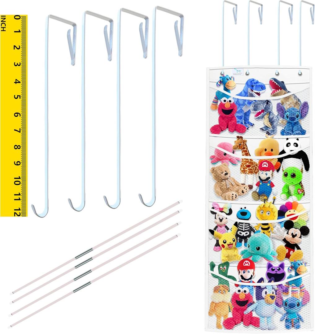 stuffed animal storage,The solution you have been looking for,stuff animal organizer,Holds a lot,toy storage,Way better than the ceiling hammocks,over the door,stuffy storage,white (1 PCS\70'' x 24'', White/New design)