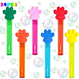 uoyoi Paw Party Favors,24Pcs Paw Print Bubble Wands for Kids,Cute Bubble Wand for Pet Dog Puppy Cat Birthday Party Supplies,Classroom Prizes Pinata Goodie Bag Stuffers Gifts